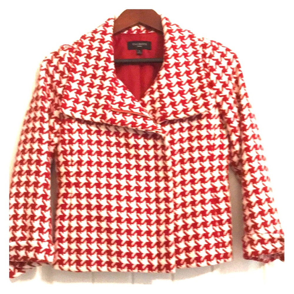 Talbots red and and white houndstooth jacket